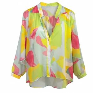 Abstract Print Button Front Blouse Sunday Up Lightweight Cotton Summer Top